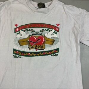 Vintage Christmas T Shirt Graphic Christmas is Love Birds Holiday XL cotton USA